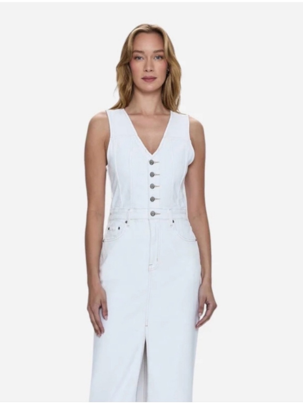 Pistola White Denim Button-Front Maxi Dress